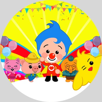 

Plim Plim theme Birthday Party Background for Photo Studio Cartoon Kids Birthday Party Table banner Cover Round Circle Backdrop