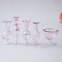 1/12 Pink Candlestick Vase Dollhouse Miniature Accessories Mini Bottle Glass Set Simulation Model Toy for Doll House Decoration 1