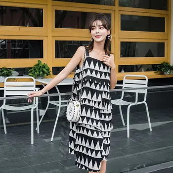 

Summer Vacation Style Fashion over-the-Knee Comfortable Cake Dress Maternity Clothes Loose-Fit Camisole Maternity Dress