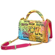 Женские сумки с принтом граффити, модный кошелек на цепочке, сумка через плечо, роскошный бренд