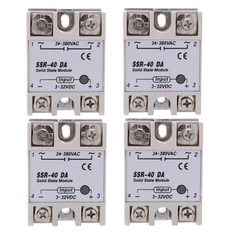 

4x 24V-380V 40A SSR-40 DA Solid State Relay Module for Temperature Controller White