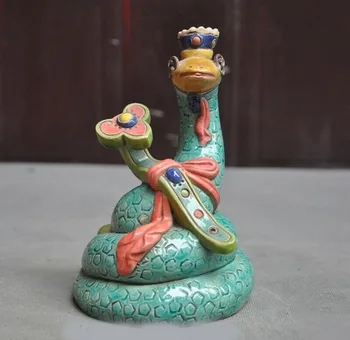 

wedding decoration Chinese Pottery WuCai porcelain FengShui wealth animal Ruyi snake serpent statue