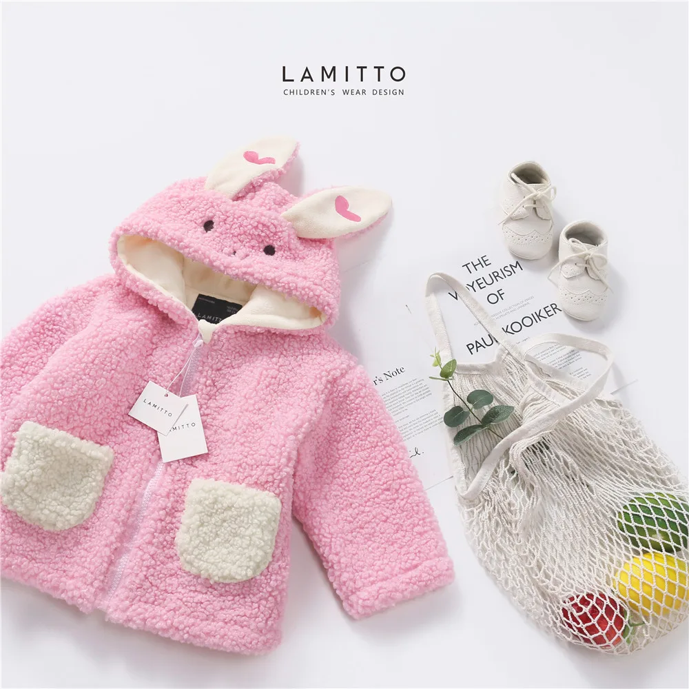 Tonytaoaby/новое зимнее платье; детское платье для маленьких девочек; розовое бархатное теплое пальто принцессы с кроликом; детские пальто