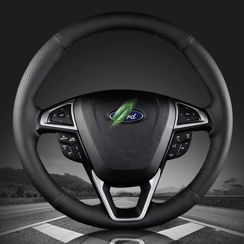 Cubierta De Cuero Genuino Para Volante De Coche, Accorio Cosido A