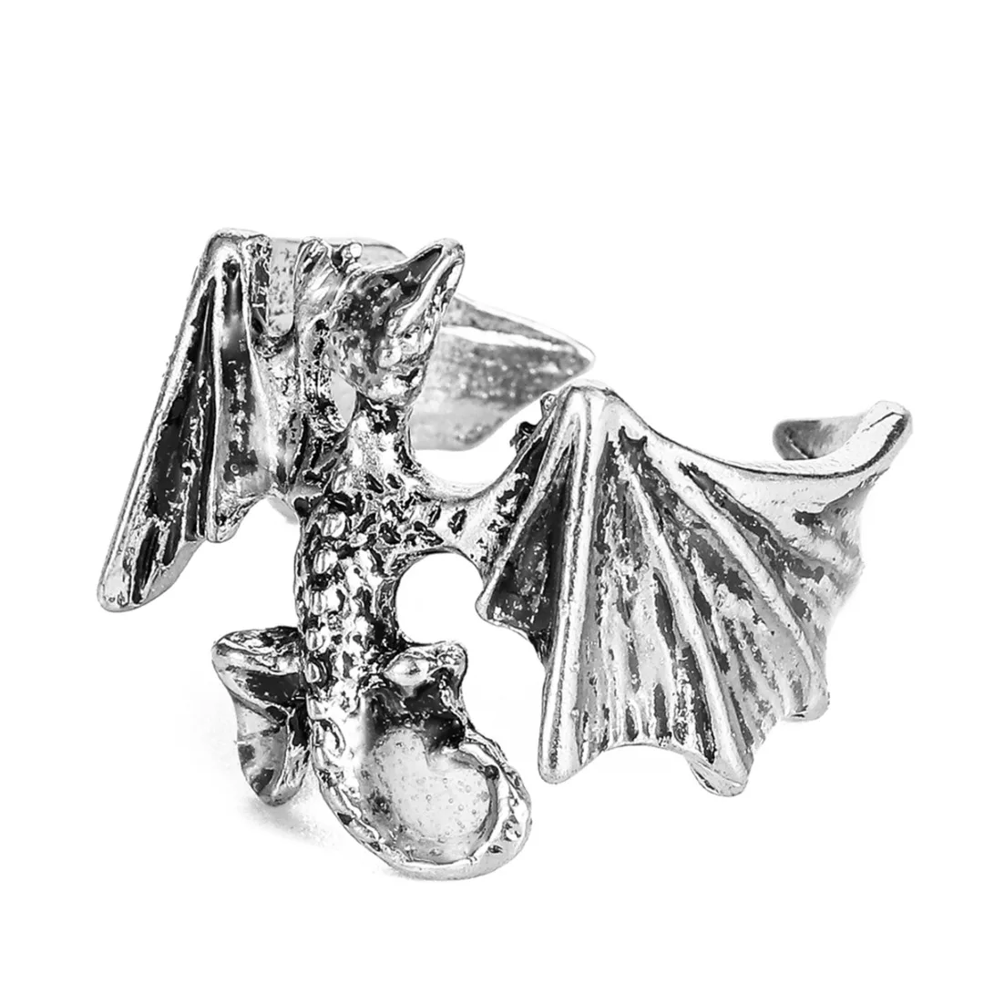 Halloween Gift Vintage Dragon Open Ring Gothic Punk Men Glow in the Dark Dragon Finger Ring Hip Hop Jewelry Male Party Ring