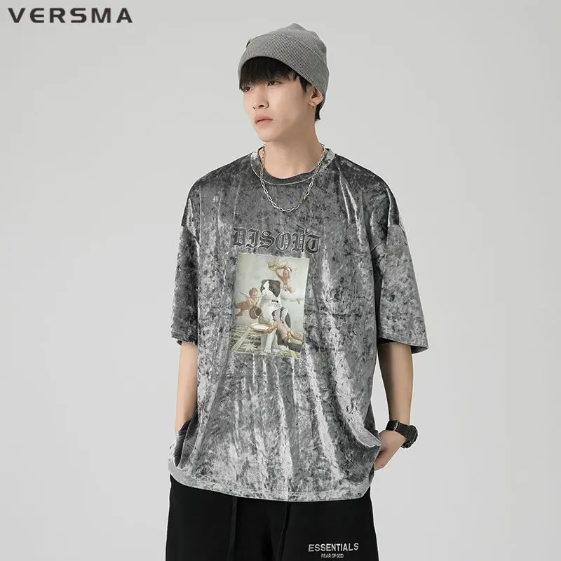 

VERSMA Gothic Vintage Funny Cat Printed Short Sleeve Men White T-shirt Korean Ulzzang Chic Loose T-shirt Women 5XL Dropshipping
