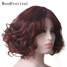WoodFestival женские волосы Auburn Синтетический Косплей парик термостойкие кудрявые короткие парики с челкой