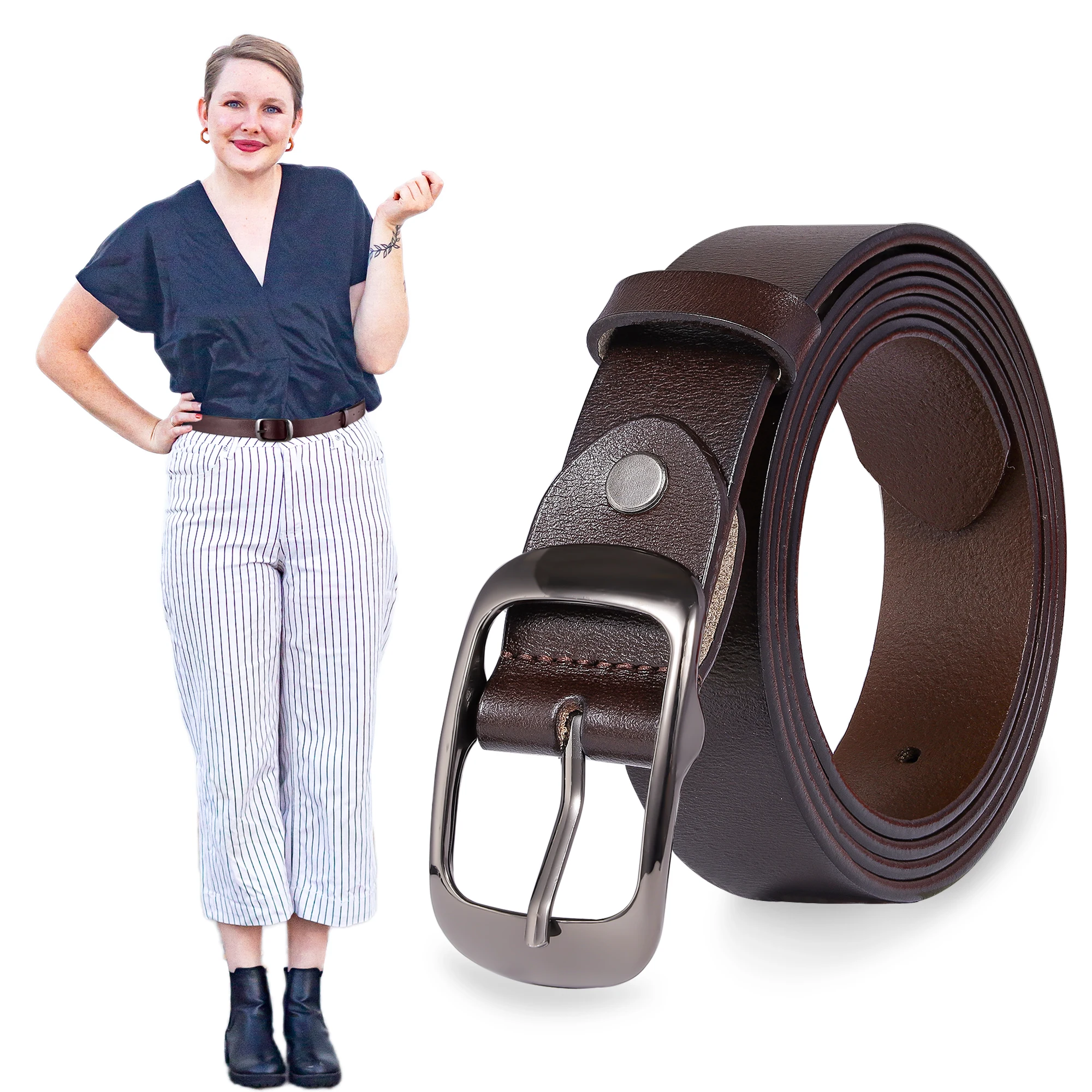 Plus Size Pu Women's Belt Target Buckle Denim Accessories Belt Light Luxury Retro Fashion Lady's Accessories Belt