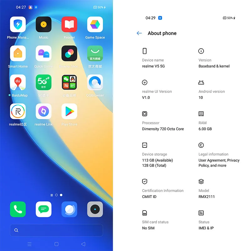 Realme V5 5G смартфон 6 5 дюймов ГБ 128 Dimensity 720 90 Гц Full view Дисплей 48MP Quad камеры 5000 мА/ч 30 Вт