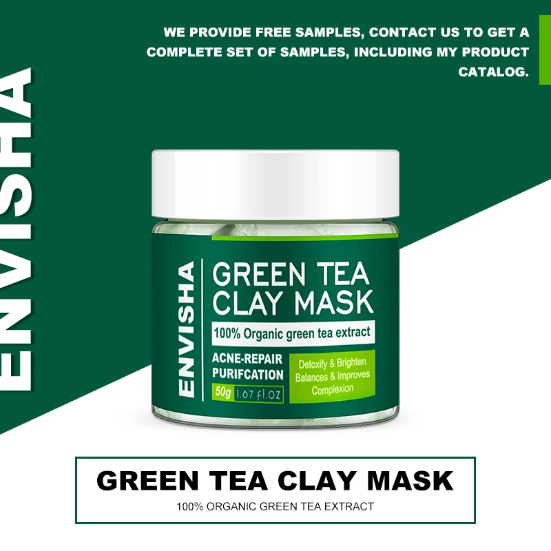 ENVISHA Green Tea Turmeric Pink Clay Facial Mask Cleansing Anti Acne Organic Oil Control Beauty Skin Care Moisturizing Whitening