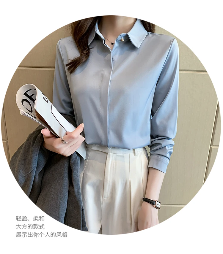 2022 Autumn Satin Women's Shirts Fashion Silk Button Solid OL Elegant Ladies Tops Long Sleeve Blouse Basic Women Shirts Blouses