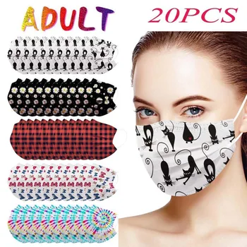 

20pc Unisex Printed Soft Masks Mascarillas For Adults 3-layer Mouth Mask Cover Health Care Protective face Masks Respirator