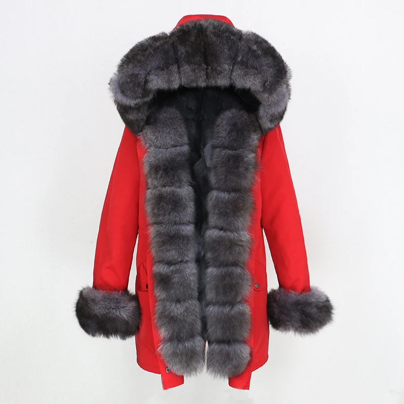 red dark grey OFTBUY, водонепроницаемая длинная парка, зимняя куртка, для женщин, натуральный мех, пальто, натуральный Лисий мех, воротник, капюшон, толстая, теплая, уличная, съемная, Новинка - Цвет: red dark grey