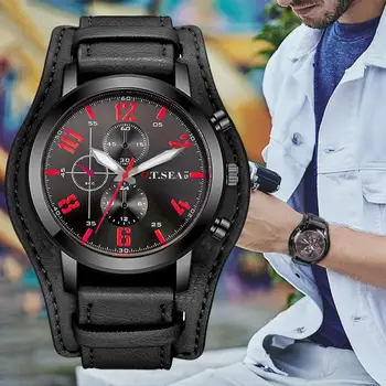 

Leather Men Watch Luxury Mens Sport Quartz Watches For Men Black Leather Strap Wrist Watch Business Clock Hour Relogio Masculino