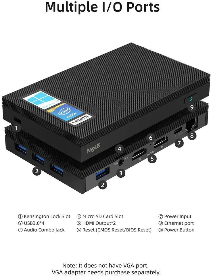 MeLE Quieter 2D Mini PC Intel Celeron N4000 Processor 4GB RAM 64GB