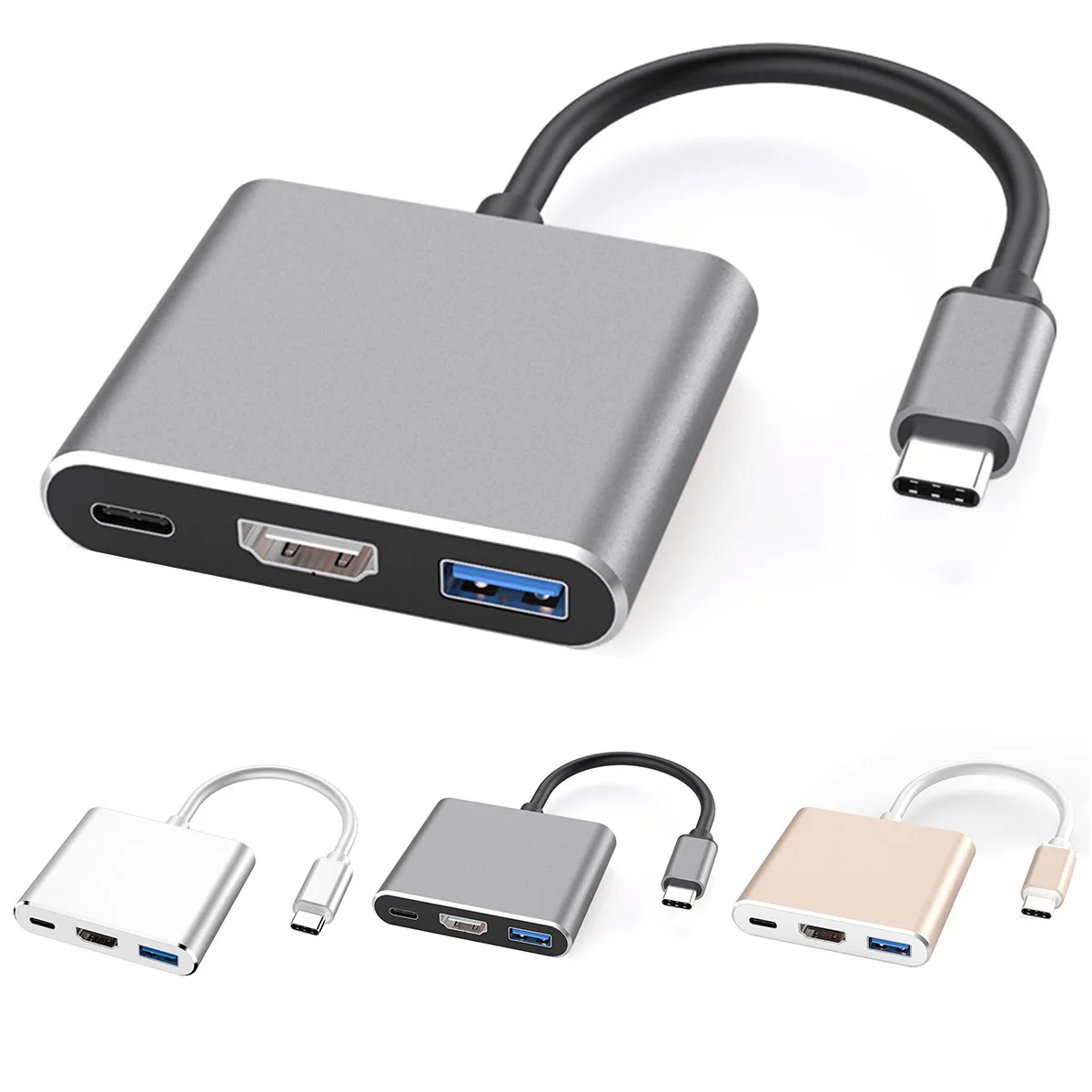 Тип с разъемами типа C и HDMI 4K адаптер конвертер 3-в-1 кабель-Переходник USB C на HDMI PD быстрое зарядное устройство кабель для зарядки с портом USB 3,0 конвертеры для адаптеров для телефона Ноутбук планшет