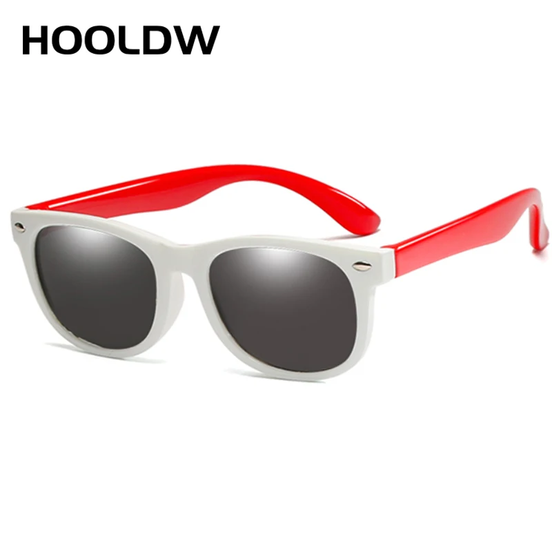 white red HOOLDW новые детские солнцезащитные очки, Детские поляризованные солнцезащитные очки, очки для мальчиков и девочек, силиконовые гибкие защитные очки для детей, UV400 очки - Цвет линз: white red