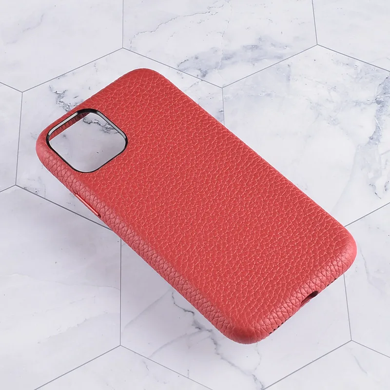 New 4 Colors Genuine Leather Business Back Cover Real Natural Calf Cowhide Phone Case For iPhone 11 Pro Max Litchi Pattern