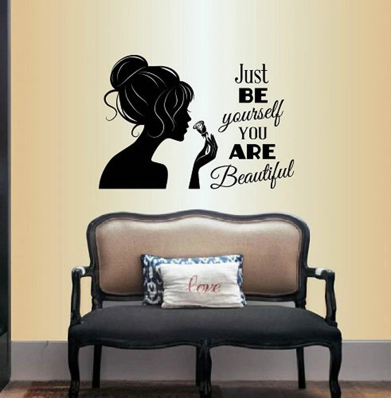 YOYOYU Beauty Wall Sticker Be Yourself You are Beautiful Quote Girl with  Rose Beauty Hair Salon Mural Design Waterproof Q198|Wall Stickers| -  AliExpress