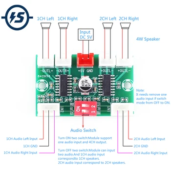 

Digital Power Amplifier Board 4-Channel Audio Output 3W*4 5V USB Power Supply DIY Mini Power Amplifier PAM8403