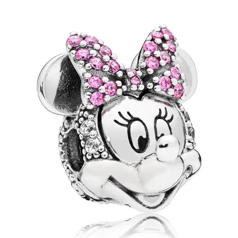 Pave Minnie & Mickey мерцающий портрет Роза образование льда клип Шарм Fit Pandora браслет