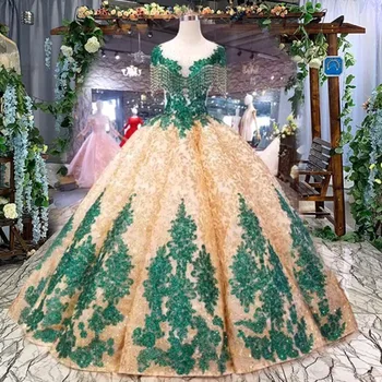 

BGW 22518ht Gold Prom Dresses Plus Size Green Lace Tassel O Neck Backless Floor Length Evening Dress Women Occasion Gala Jurken