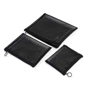 

3 Pcs/Set Black Mesh Cosmetic Bags Travel Zipper Storage Pouch Toiletry Wash Bag M2EB