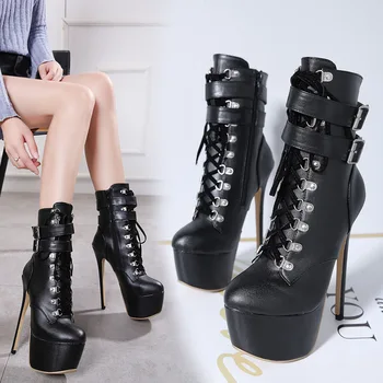 

16cm slim high heel low barrel New style rivet buckle waterproof platform Knight boots