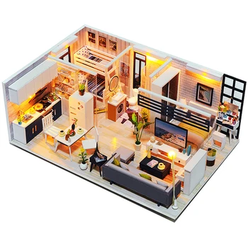 

Doll house Furniture Wooden Miniature DIY Kit with Dust Cover Music Box Assemble Crafts Toy Best Birthday Gift For Children Girl