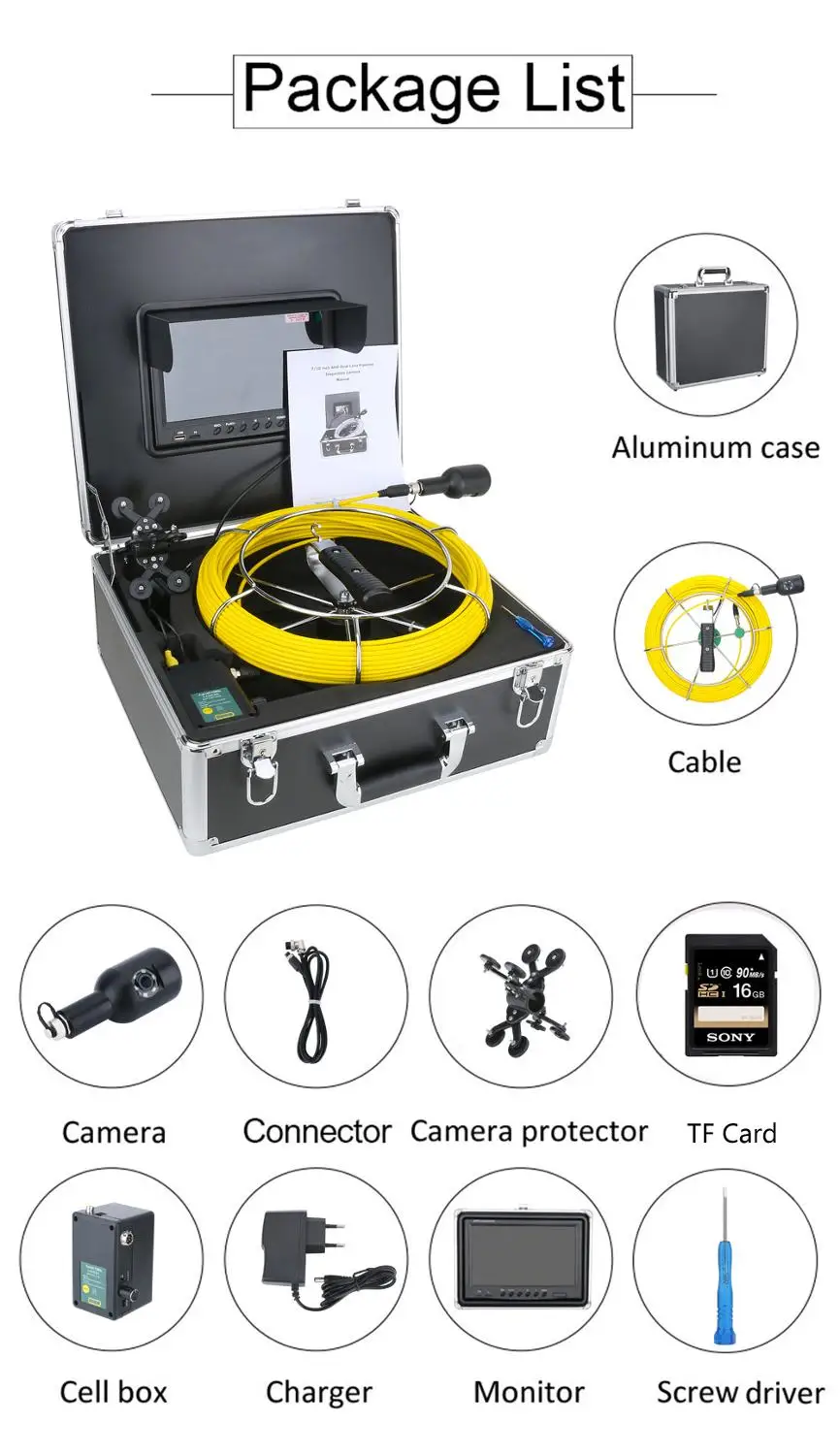 Waterproof Pipe Sewer Inspection Video Camera Drain Pipe Sewer Inspection Camera 9 inch DVR 1080P HD Dual Lens IP68