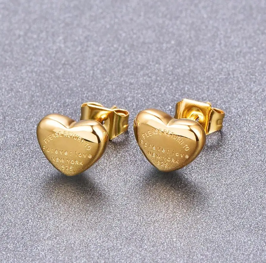 Luxury Famous Brand Stainless Steel Jewelry Design Peach Heart Stud