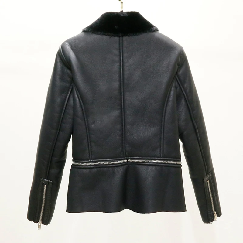Fitaylor 2020 New Winter Women Sheepskin Coats Thicken Faux Leather Lamb Fur Jackets Hem Detachable Motorcycle Zipper Outerwear