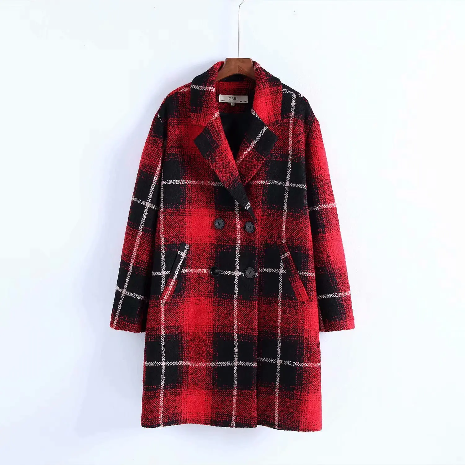 

Style-2019 Winter Street Cool Europe And America Long Sleeve Fold-down Collar Straight Women's Women's Plaid Trench Coat