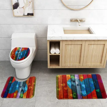 

Universal Waterproof Fabric Bathroom Separate LOVE Heart Pattern Toilet Cover Polyester Shower Curtain Set Rainbow Color Home