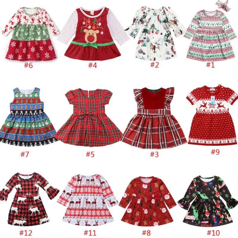 Рождественское платье с длинными рукавами для маленьких девочек платья принцессы с рождественским оленем одежда для маленьких девочек праздничное платье