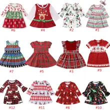 Рождественское платье с длинными рукавами для маленьких девочек платья принцессы с рождественским оленем одежда для маленьких девочек праздничное платье