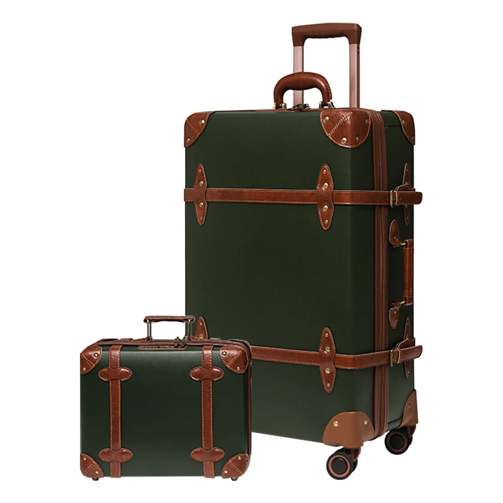 

Vintage Luggage Sets Carry On Suitcase Leather TSA lock Luggage Set 2 Piece Retro Style for Women Luggage with wheels