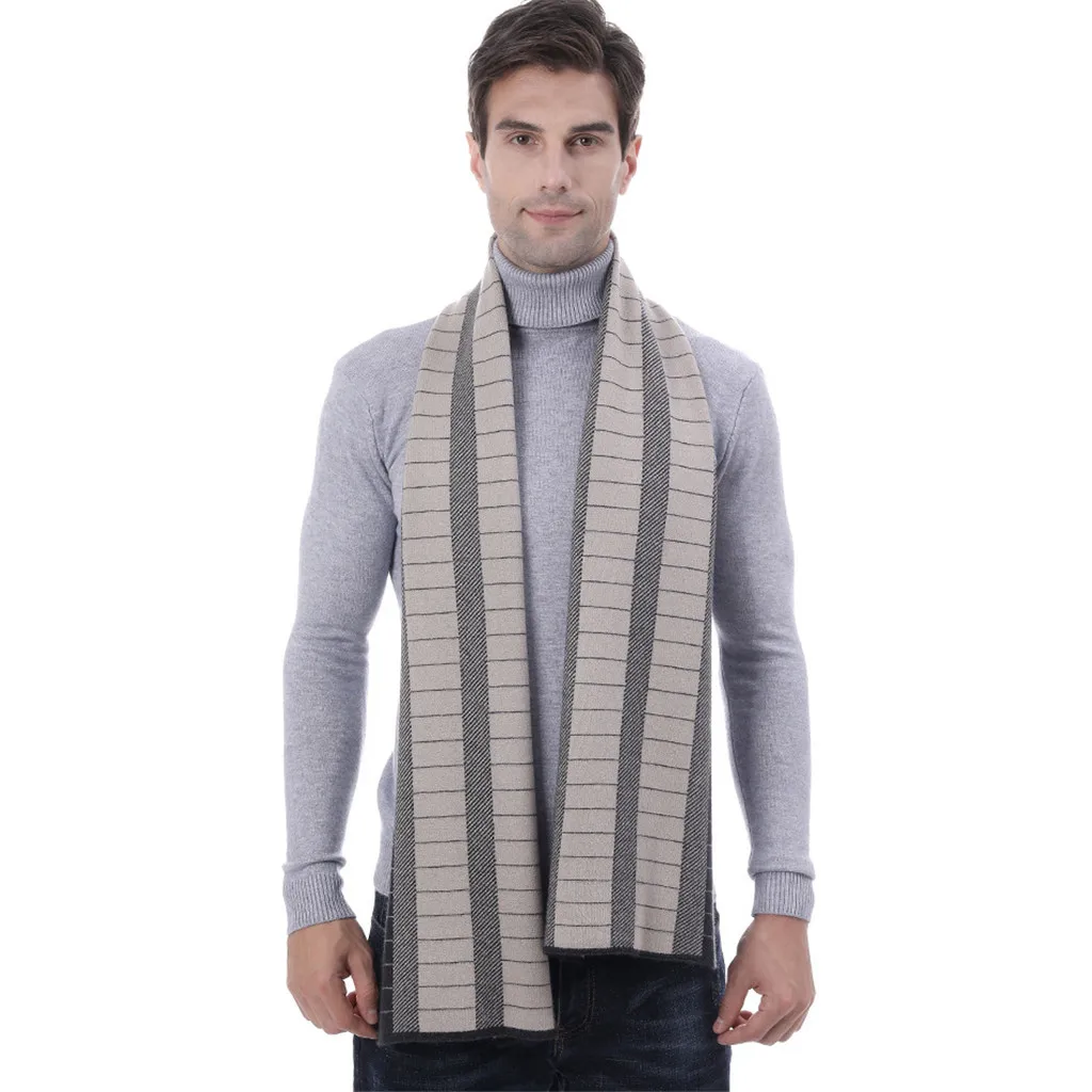High Quality Men's Autumn Winter Jacquards Knit Scarf Middle-aged Father Plaid Scarf Gift Support Wholesale Dropshipping