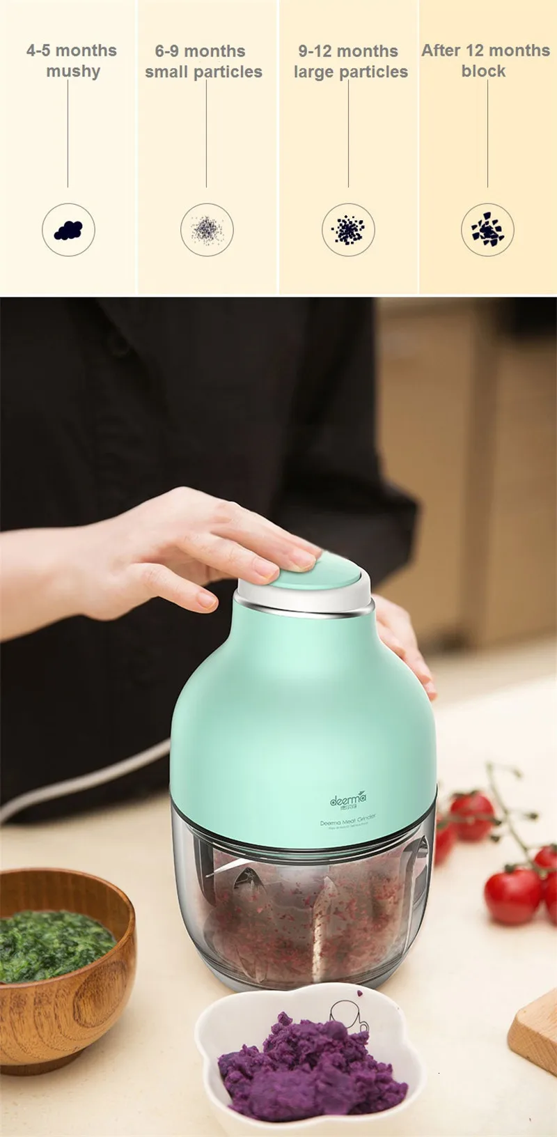 XIAOMI MIJIA Deerma Dem-jr05 электрическая мясорубка 0.6л Бытовая кухонная безопасная мясорубка эффективный измельчитель