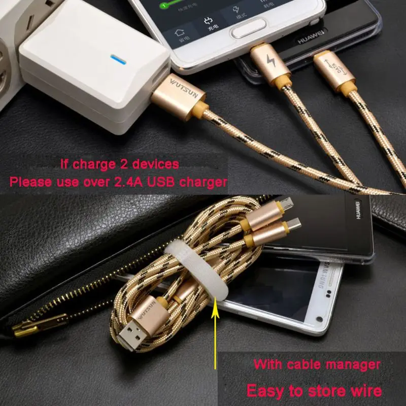 1,5 м 2 в 1 usb-Type C Micro USB зарядный провод отдельный usb C нейлоновая оплетка Кабель для передачи данных для Android мобильного телефона планшета Powerba