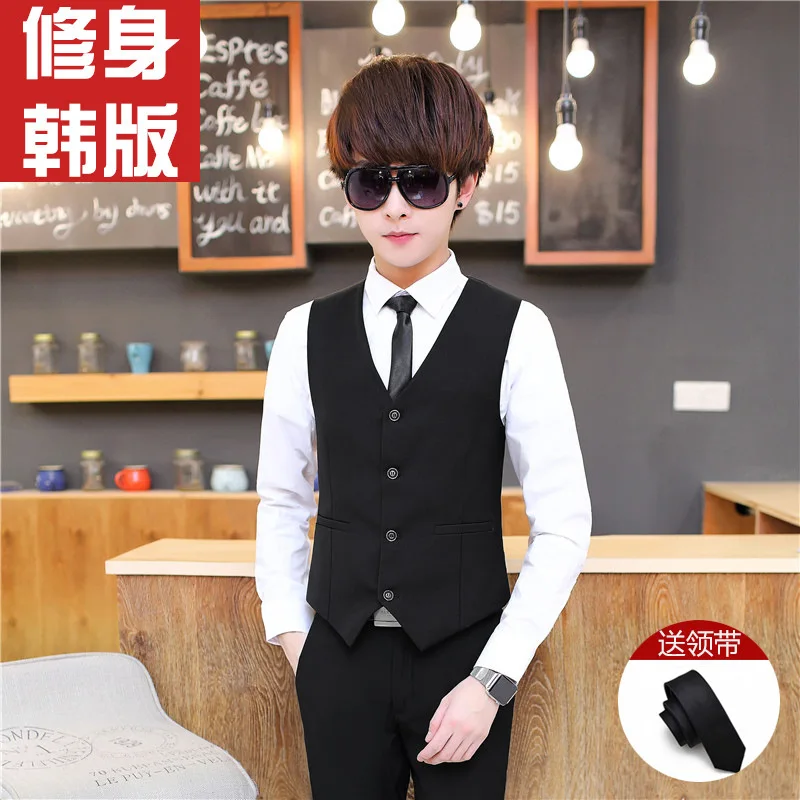 Летний приталенный костюм, жилет, мужской костюм, жилет, рубашка, деловая Повседневная Деловая официальная одежда, корейская мода