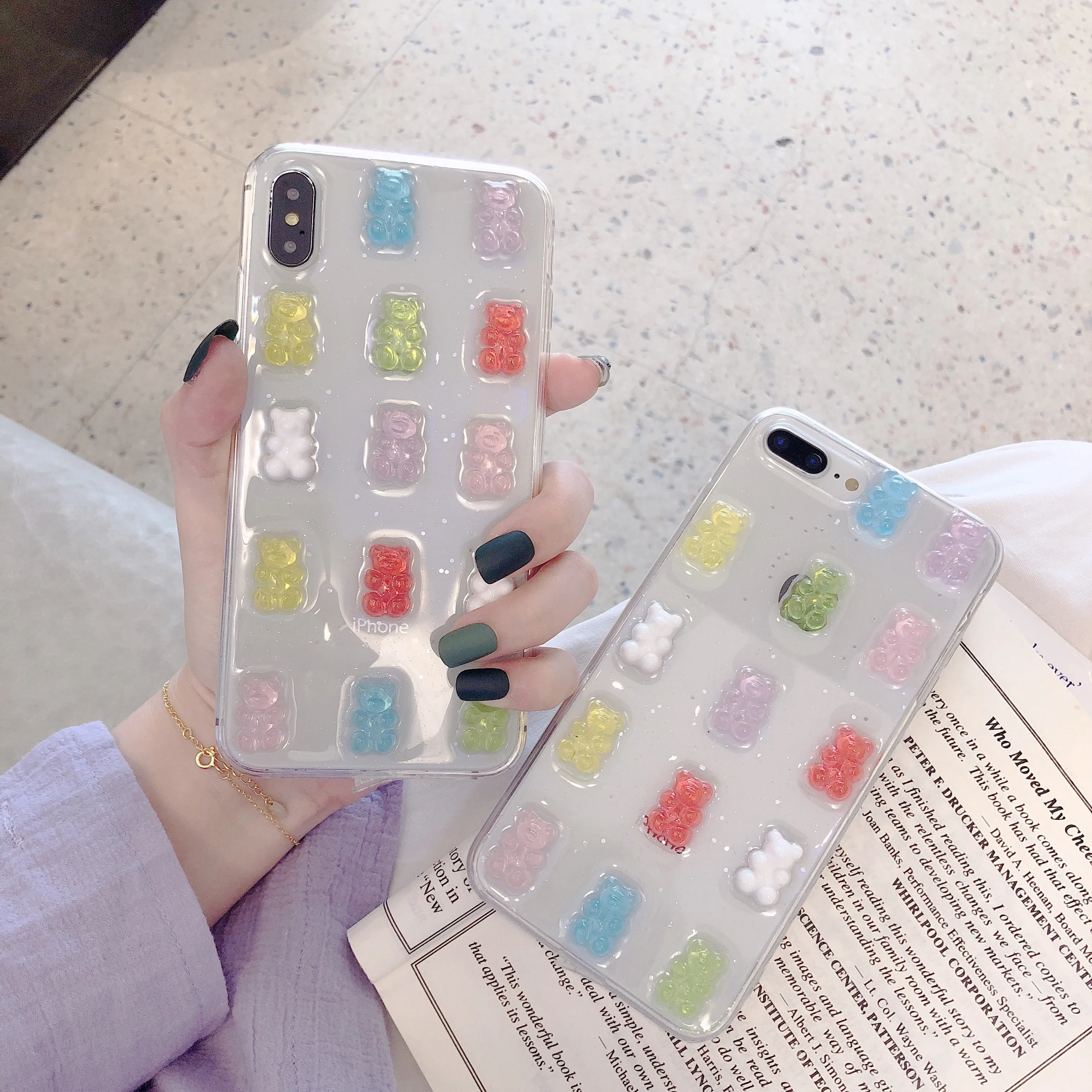 

PEIPENG For iPhone X Case Cute 3D Gummy Bear Candy Color Soft TPU Cases Cover For iPhone X XS Max XR 6 6S 7 8 Plus Glitter Cover