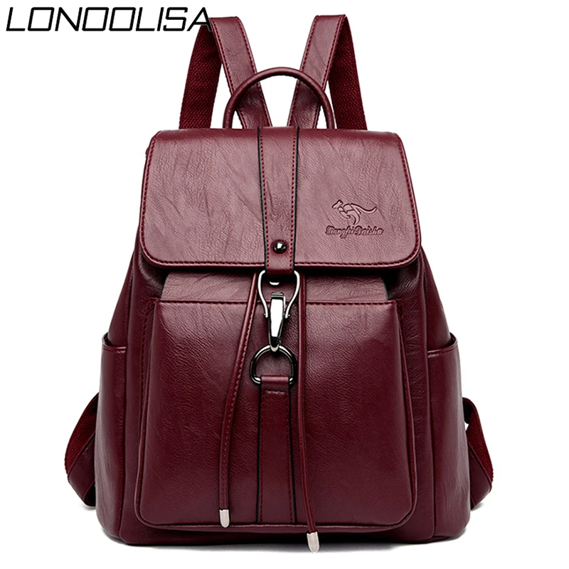 Рюкзак женский из мягкой кожи с замком школьный ранец на плечо для женщин дорожная сумка шнурке 2020| |