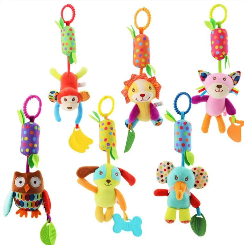 

Plush Baby Toy Hanging Rattle Cartoon Animal Newborn Stroller Accessories Bell with Teether