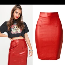 Новинка, красные женские юбки с высокой талией, пуш-ап, искусственная кожа, Сплит, Jupe Femme, с покрытием, Ретро стиль, панк, Saias Na Altura Do Joelho K334