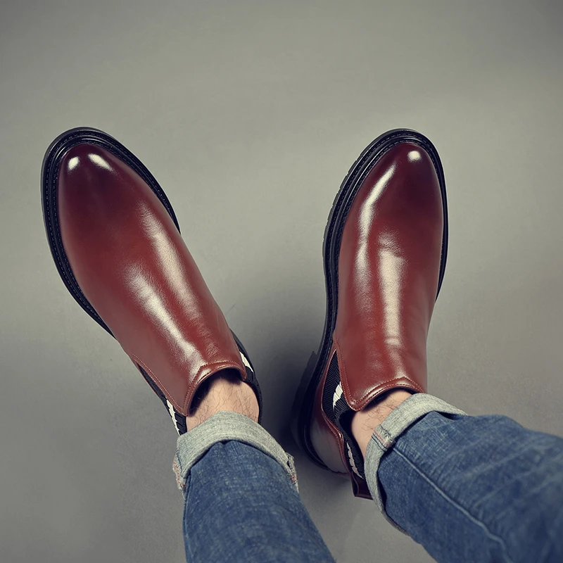Yomior Italian Autumn Winter High Quality Genuine Leather Chelsea Boots Men Ankle Boots Male Fashion Dress Shoes Bottine Homme