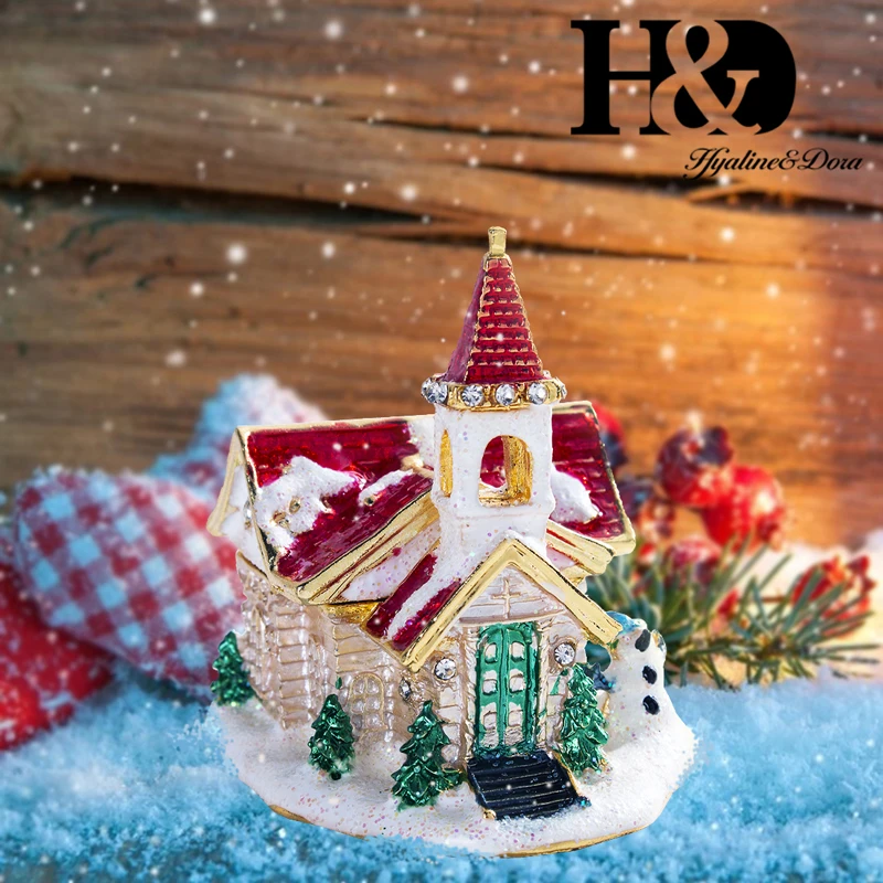H& D Рождественский подарок, эмалированные и украшенные камнями коробки для безделушек в форме дома, ручная роспись, ювелирная Коллекционная коробка, декоративный орнамент