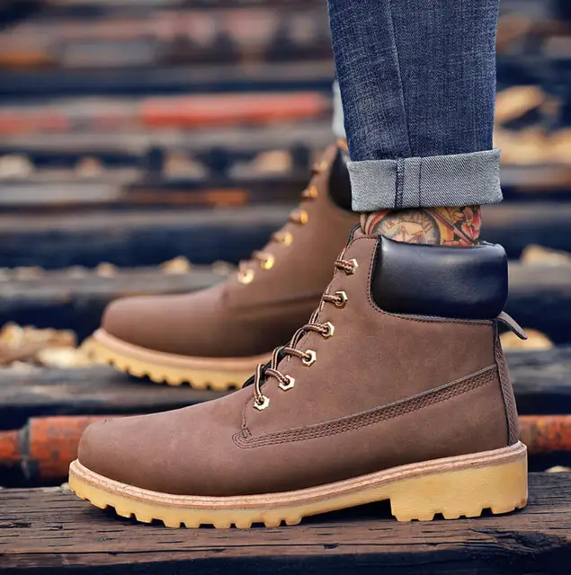 koovan men boots 2021 new Martin boots PU leather men's shoes high top more leisure autumn boots wholesale brown single