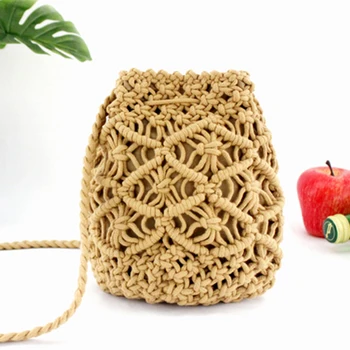 

New bow Women's Straw Bucket Bag Summer Woven Shoulder Bags Shopping Purse Beach Handbag Straw Handbags Travel Bag