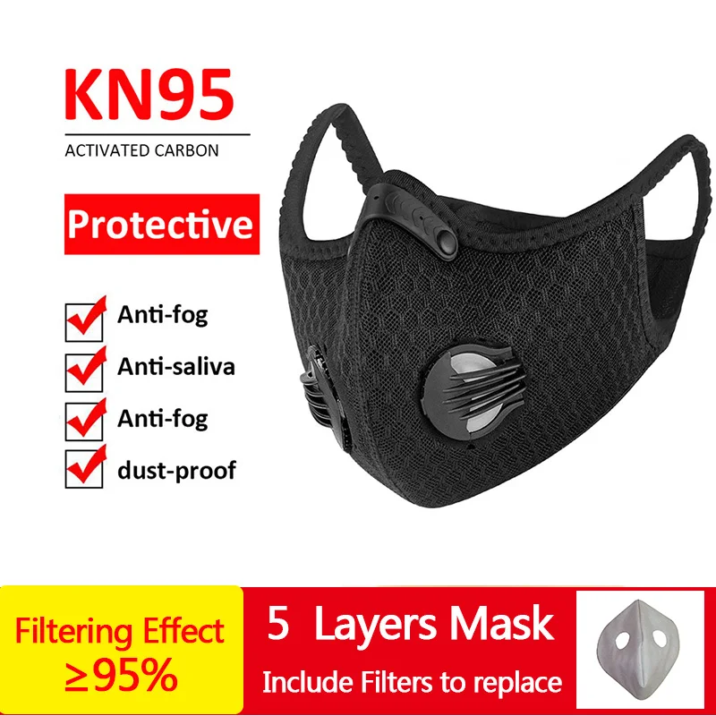 

KN95 PM2.5 Mask With Filter Anti-Pollution Cycling Bicycle MTB Bike Face Mask Equivalent To FFP2 Mask for Face Similiar to ffp3